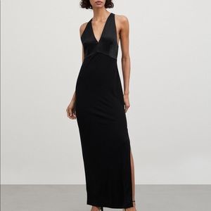 Massimo Dutti Long Dress in Contrast Fabric size Small in Black